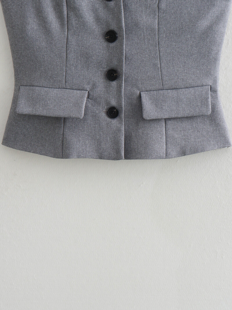 Y2K TRAF Fashion Dissymmetry Sieviešu veste bez piedurknēm sievietēm 2024. gada vasaras šiks vienrindas ar kabatām pelēkas vestes Tops Jaunums