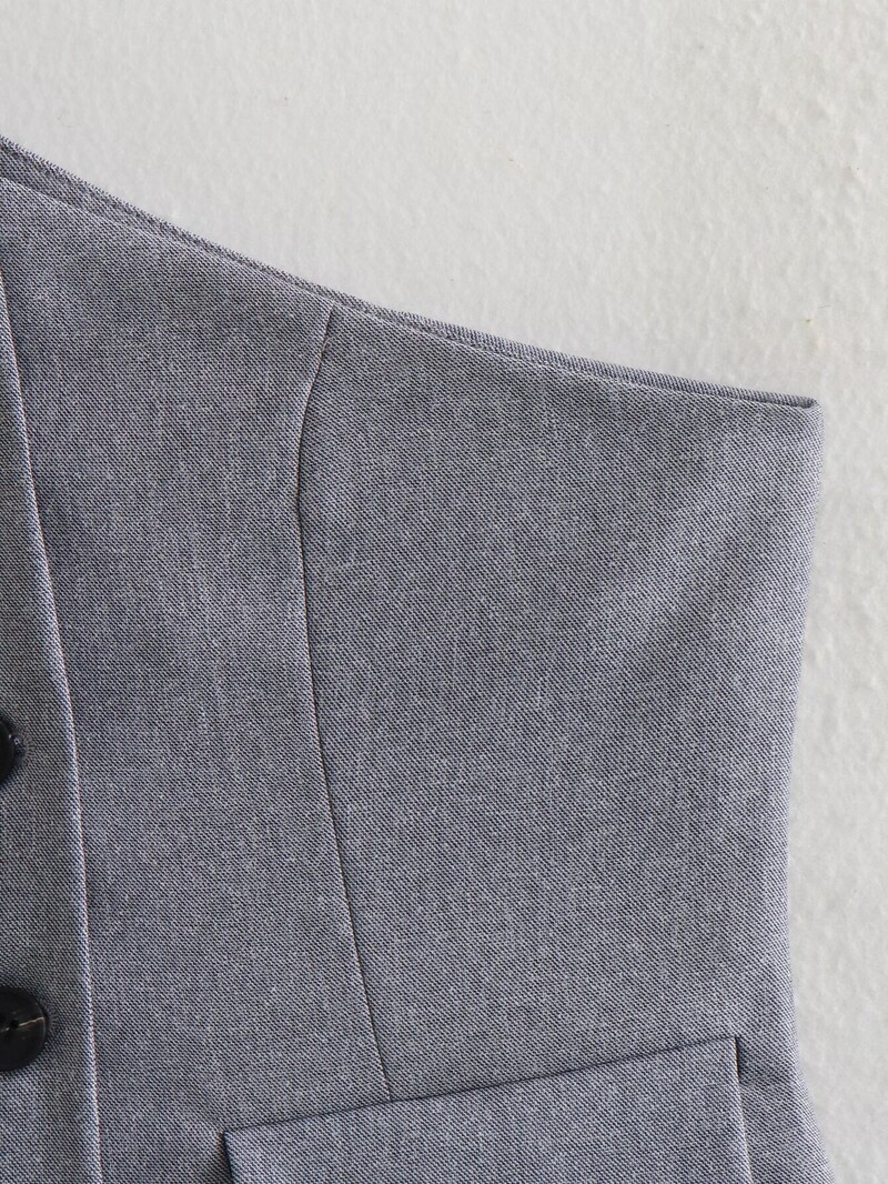 Y2K TRAF Fashion Dissymmetry Sieviešu veste bez piedurknēm sievietēm 2024. gada vasaras šiks vienrindas ar kabatām pelēkas vestes Tops Jaunums