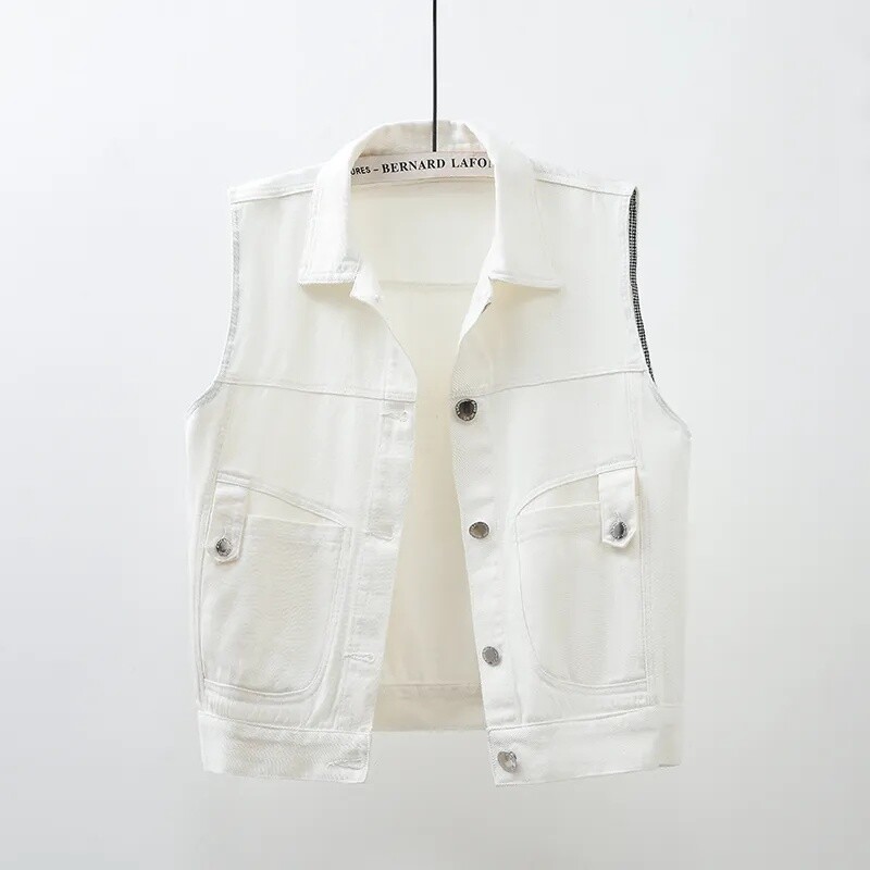 Sarkana Jean Cowboy veste, džinsa veste sievietēm, 2023. gada pavasaris, rudens, jauni topi bez piedurknēm Īsa jaka, virsdrēbes