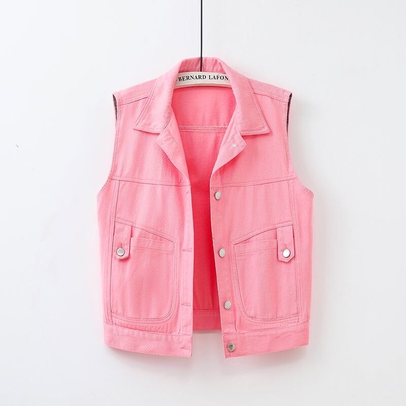 Sarkana Jean Cowboy veste, džinsa veste sievietēm, 2023. gada pavasaris, rudens, jauni topi bez piedurknēm Īsa jaka, virsdrēbes