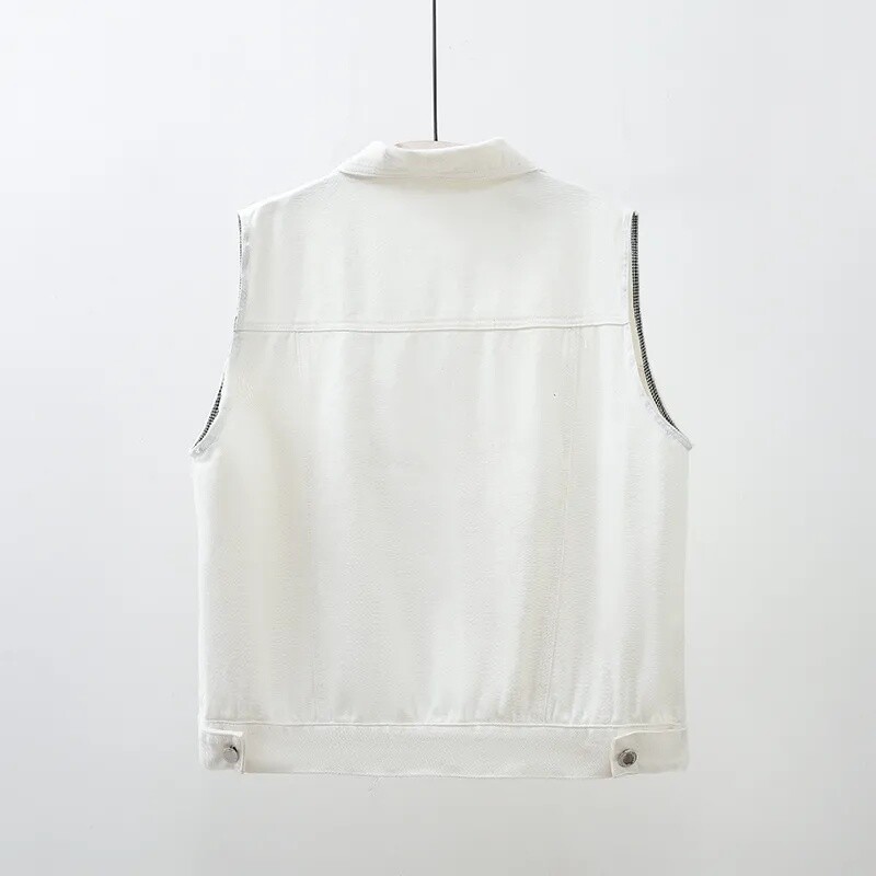 Sarkana Jean Cowboy veste, džinsa veste sievietēm, 2023. gada pavasaris, rudens, jauni topi bez piedurknēm Īsa jaka, virsdrēbes