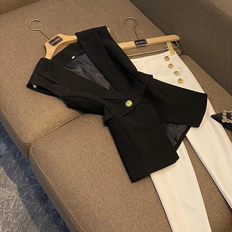 Pavasara rudens sieviešu uzvalka veste 2024. gada jauna modes augstākās klases sieviešu veste bez piedurknēm, daudzpusīga, eleganta sieviešu vestes augšdaļa