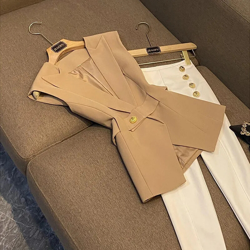 Pavasara rudens sieviešu uzvalka veste 2024. gada jauna modes augstākās klases sieviešu veste bez piedurknēm, daudzpusīga, eleganta sieviešu vestes augšdaļa