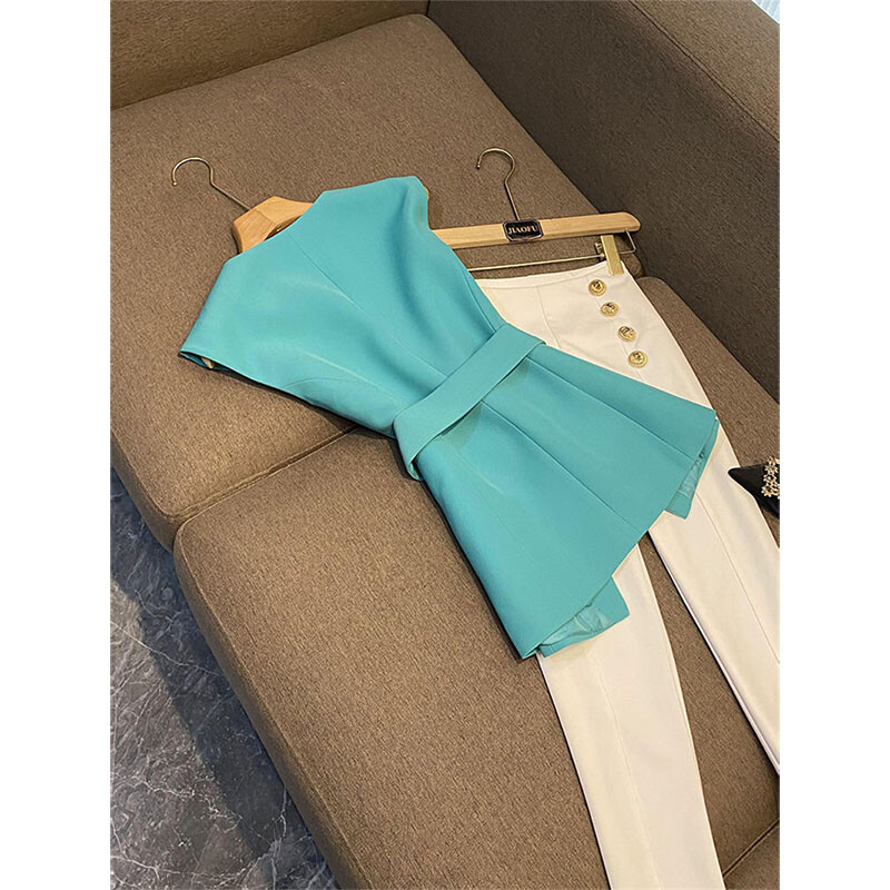 Pavasara rudens sieviešu uzvalka veste 2024. gada jauna modes augstākās klases sieviešu veste bez piedurknēm, daudzpusīga, eleganta sieviešu vestes augšdaļa