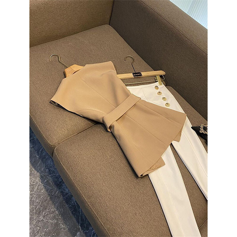 Pavasara rudens sieviešu uzvalka veste 2024. gada jauna modes augstākās klases sieviešu veste bez piedurknēm, daudzpusīga, eleganta sieviešu vestes augšdaļa