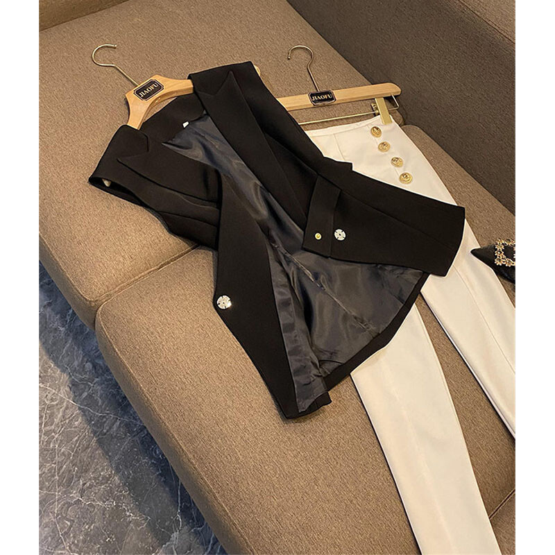 Pavasara rudens sieviešu uzvalka veste 2024. gada jauna modes augstākās klases sieviešu veste bez piedurknēm, daudzpusīga, eleganta sieviešu vestes augšdaļa