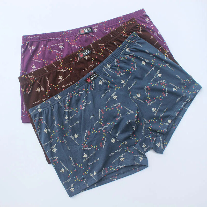 6gab/partija vīriešu apakšveļas bokseršorti kokvilnas lielizmēra brīvi elpojoši apdrukas vidukļa vidū Seksīgi pusmūža vīriešu šorti