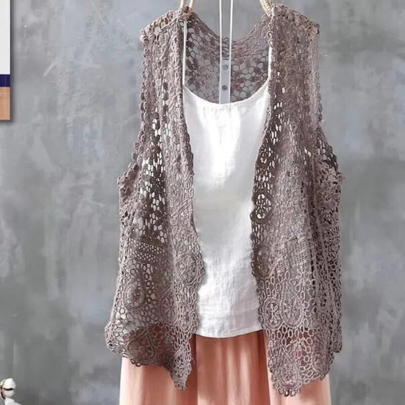 Suvine originaal konkslillega õõnes sall Vest Mood puhtast puuvillast hingav lahtine naiste massiivne V-kaelusega varrukateta kardigan mantel