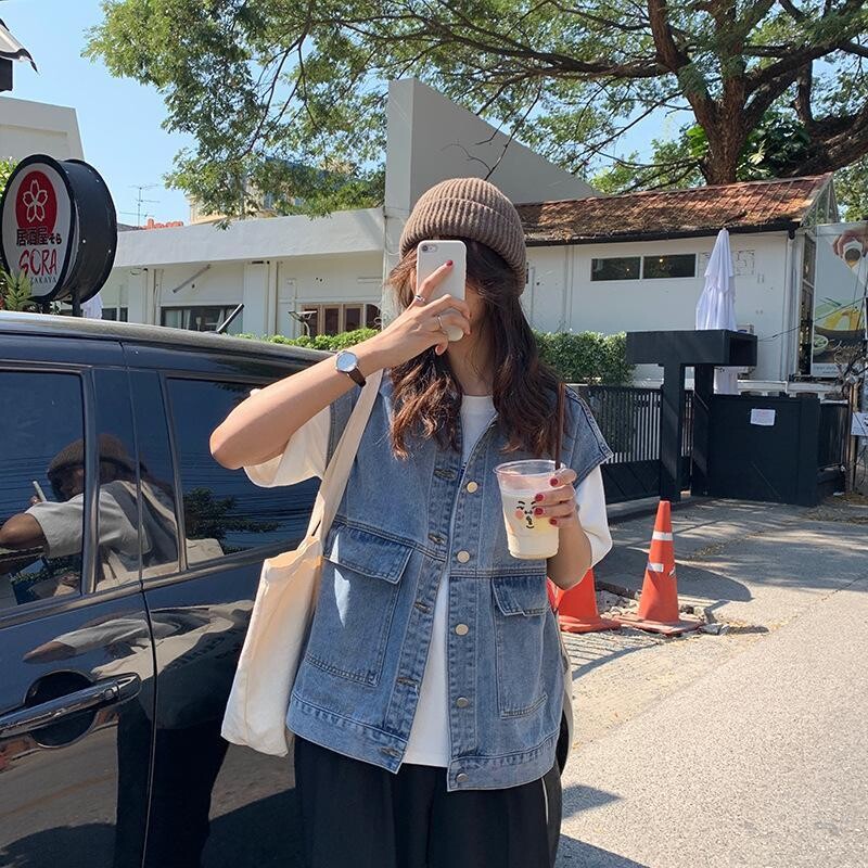 Vestă de blugi de dimensiuni plus largi pentru slăbire, jachete pentru femei, primăvară și toamnă, haină fără mâneci, vestă de jeans nouă, îmbrăcăminte exterioară, topuri casual