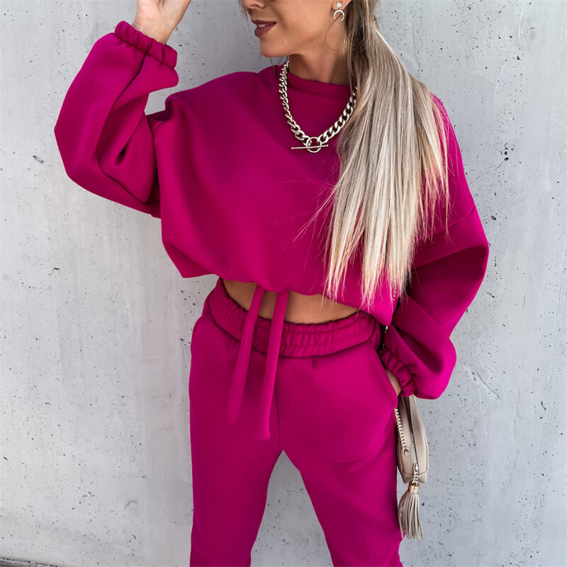 2024. gada rudens un ziemas modes vienkrāsains sieviešu uzvalks, brīvs, apaļš kakla izgriezums Frenum kapucis, ikdienas bikses, sieviešu sporta apģērba divdaļīgs komplekts