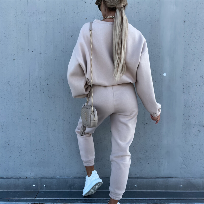 2024. gada rudens un ziemas modes vienkrāsains sieviešu uzvalks, brīvs, apaļš kakla izgriezums Frenum kapucis, ikdienas bikses, sieviešu sporta apģērba divdaļīgs komplekts