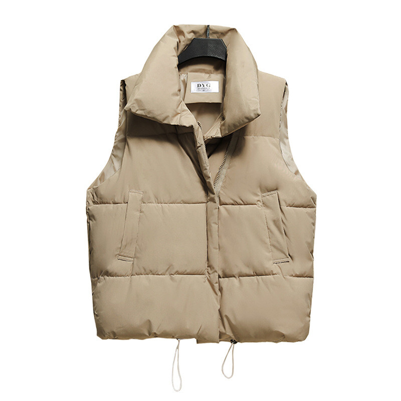 Vestă pentru femeie cu guler nou, fără mâneci, vestă de iarnă pentru petrecerea timpului liber, cu fermoar cald, culoare pură A05D