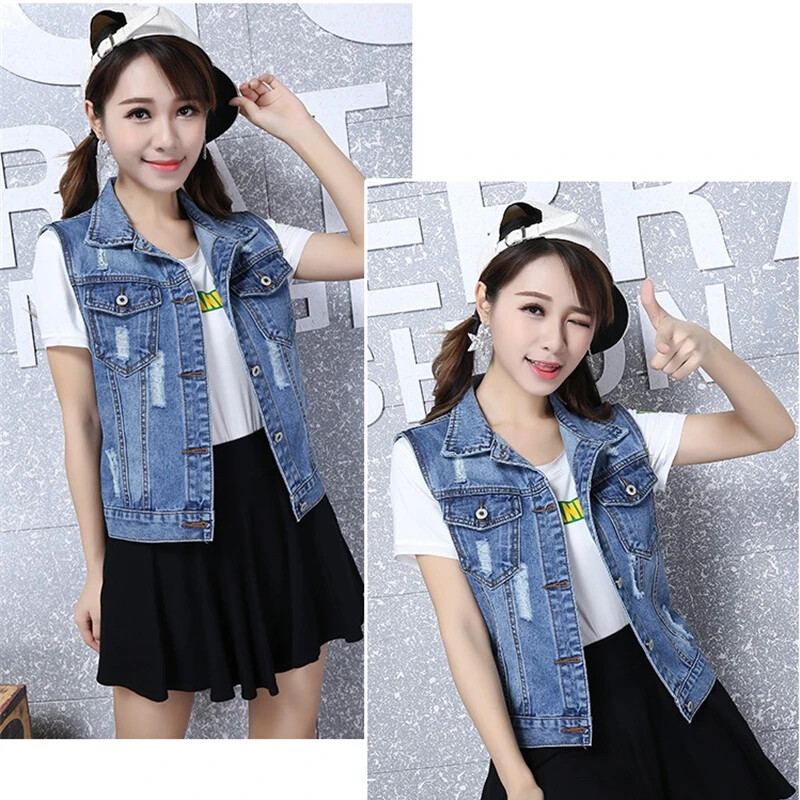 2024 New Vintage Hole bez piedurknēm džinsa veste Īsa jaka sieviešu virsdrēbes 4XL 5XL 6XL pavasara rudens džinsa veste sieviešu apģērbi