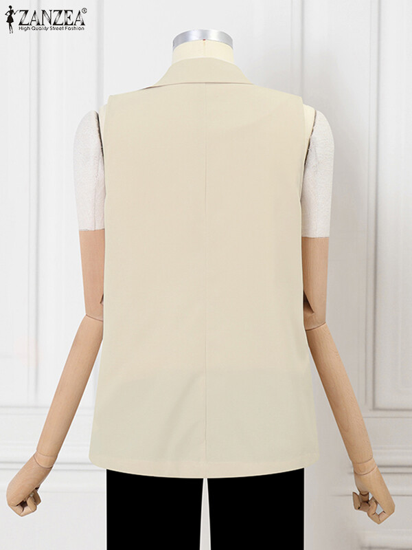 ZANZEA Vintage bezpiedurkņu bleizera veste modes OL ikdienišķa atloka žakete sieviešu biroja divrindu uzvalku mēteļi 2023. gada rudens sievietēm