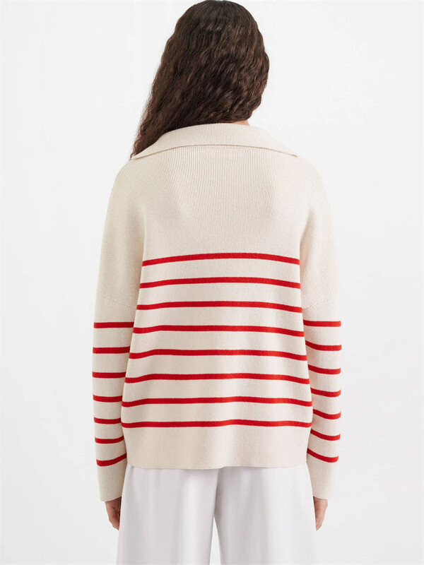 Trikotāžas svītrains džemperis ar garām piedurknēm Adīšana ar V veida kakla izgriezumu Puloveri rudens ziemas pamata sieviešu topi 2023. g. Jaunums trikotāžas brīvi džemperi