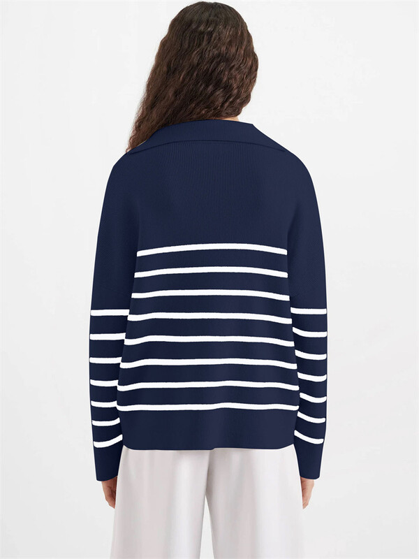 Trikotāžas svītrains džemperis ar garām piedurknēm Adīšana ar V veida kakla izgriezumu Puloveri rudens ziemas pamata sieviešu topi 2023. g. Jaunums trikotāžas brīvi džemperi