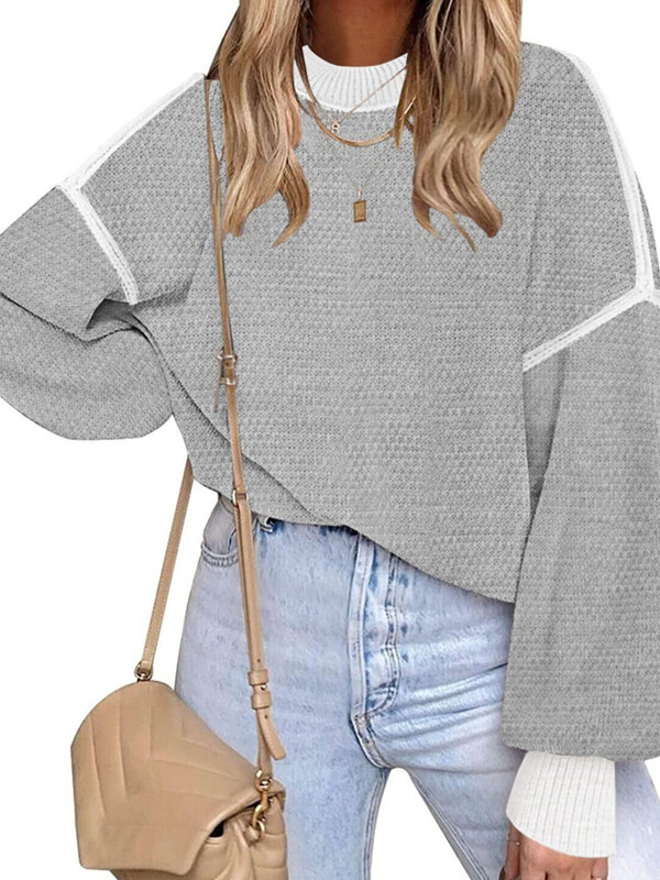 Pulover din tricot în dungi în mozaic pentru femei, cu mânecă lungă, pulover de tricotat, Topuri, îmbrăcăminte de stradă, nou în tricotaje, pulovere toamnă iarnă