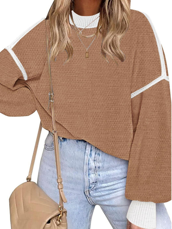 Pulover din tricot în dungi în mozaic pentru femei, cu mânecă lungă, pulover de tricotat, Topuri, îmbrăcăminte de stradă, nou în tricotaje, pulovere toamnă iarnă