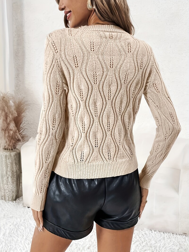 Toamnă/Iarnă 2024, versatil, cu gât rotund, stil casual, lejer și subțire, cu design cu perle, tricotaje de nișă.