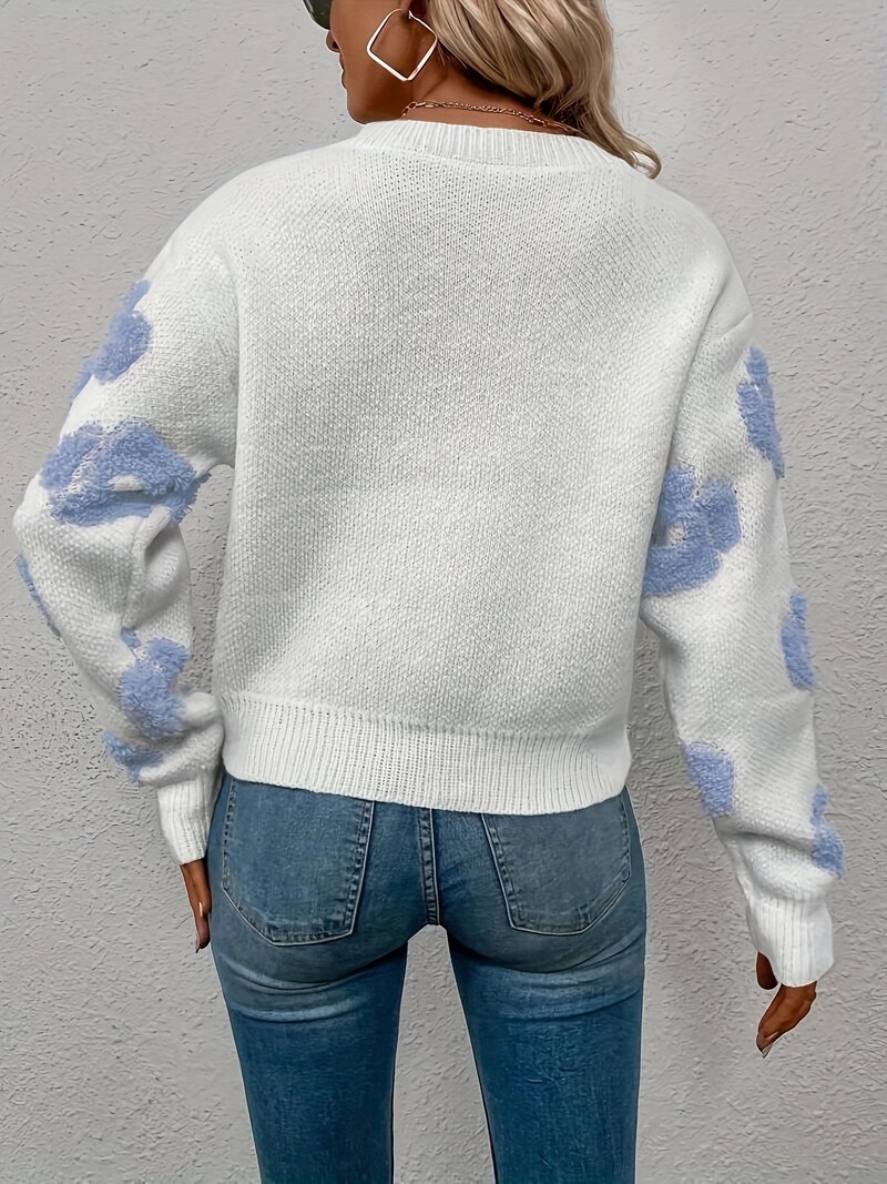 2024. gada rudens/ziema, jauns jauks ziedu raksts, daudzpusīgs trikotāžas džemperis ar džemperi ar apkakli