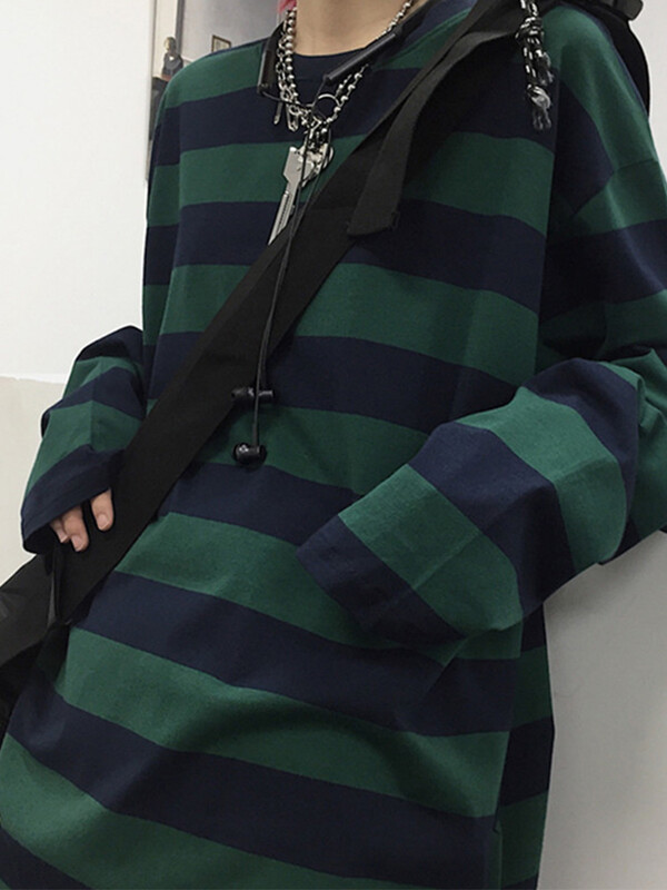 Ριγέ πουκάμισο Streetwear Harajuku Ζευγάρι Μπλούζες Γυναικεία μακρυμάνικα γοτθικά πουκάμισα Άνοιξη Γυναικείο T-shirt Vintage μπλούζες