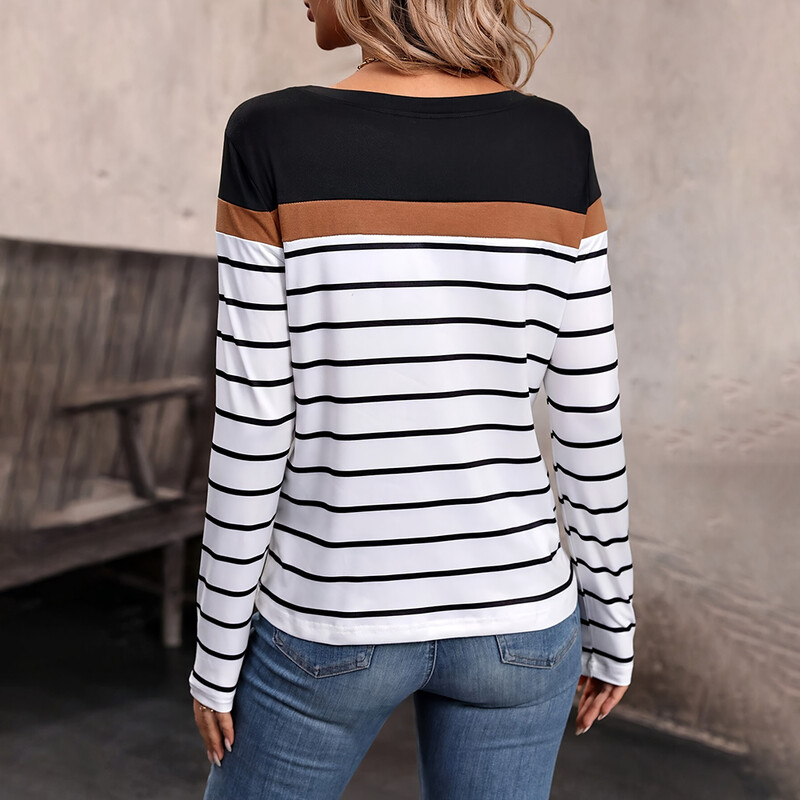 Tricouri de designer pentru femei, cu imprimeu în dungi, la modă, de toamnă, din bumbac, cu mâneci lungi