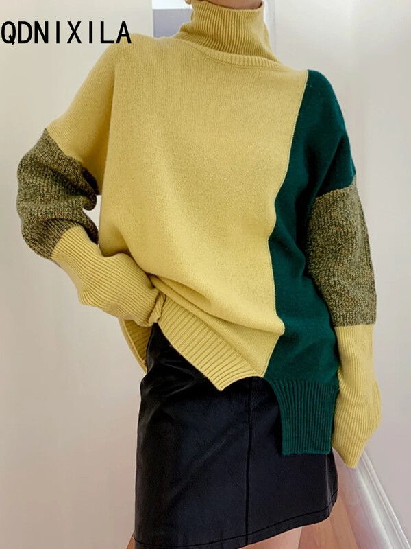 Trikotāžas džemperis Sieviešu rudens ziemas korejiešu jauni biezi silti džemperi ar apkakli Sieviešu garām piedurknēm, džemperi, džemperi