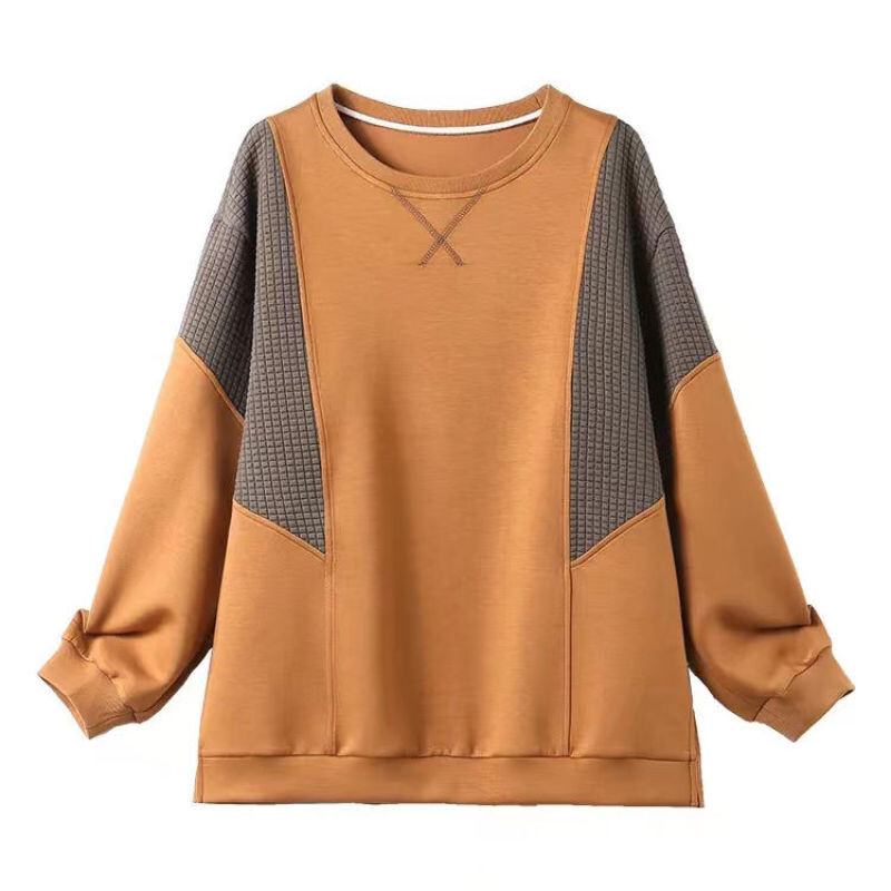 2023. gada korejiešu versija, rietumniecisks, minimālistisks, apaļš kakla krāsas bloķējošs un raibs vafeļu džemperis ar garām piedurknēm ikdienas lielizmēra džemperis