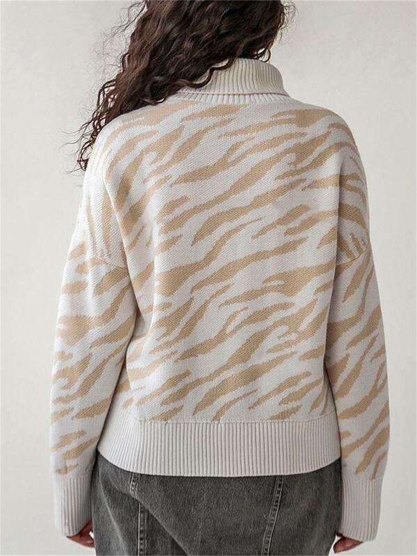 Pulover tricotat cu guler rotit cu imprimeu leopard pentru femei Pulovere pentru femeie cu mâneci lungi Topuri de bază Toamna iarnă Pulovere tricotate