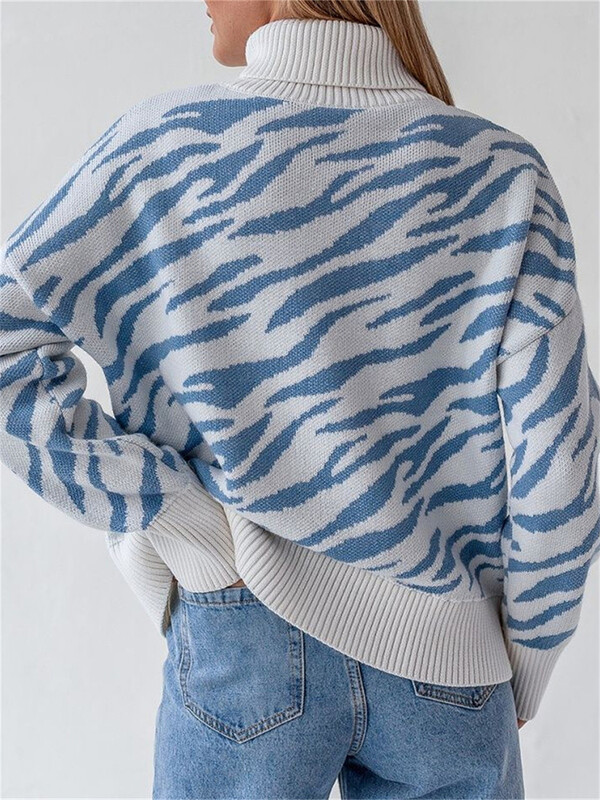 Pulover tricotat cu guler rotit cu imprimeu leopard pentru femei Pulovere pentru femeie cu mâneci lungi Topuri de bază Toamna iarnă Pulovere tricotate