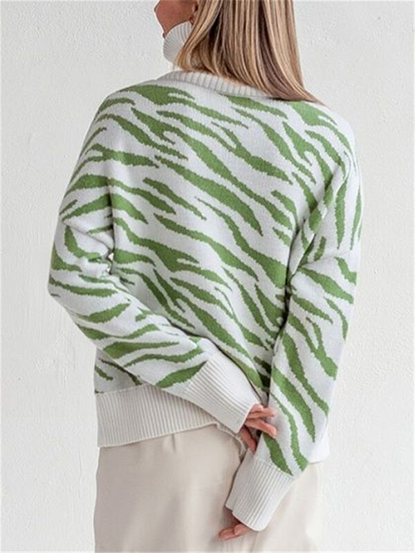 Pulover tricotat cu guler rotit cu imprimeu leopard pentru femei Pulovere pentru femeie cu mâneci lungi Topuri de bază Toamna iarnă Pulovere tricotate