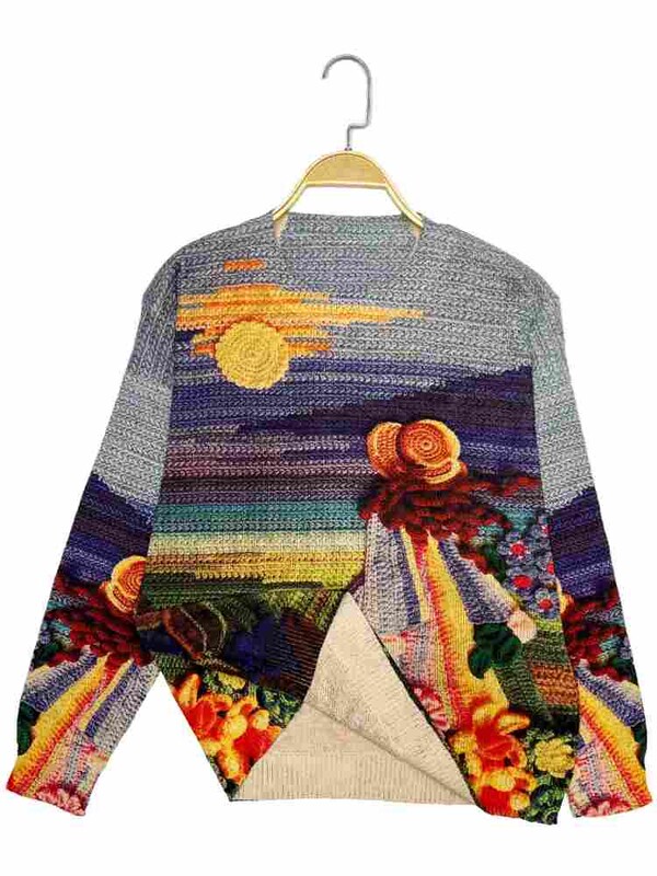 Φθινοπωρινό και χειμώνα νέα κομψή ευέλικτη γυναικεία μπλούζα με μακρυμάνικη μπλούζα με μοτίβο ψηφιακής εκτύπωσης κομψό γυναικείο λεπτό πουλόβερ