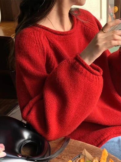 Kötött pulóverek Női Kawaii Laza Tiszta Puha Puha Elegáns Pulóver Koreai Stílusú Gyengéd Lányos O-nyakú Teljesen passzoló Őszi Népszerű Vintage