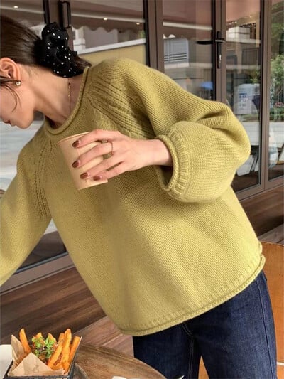 Kötött pulóverek Női Kawaii Laza Tiszta Puha Puha Elegáns Pulóver Koreai Stílusú Gyengéd Lányos O-nyakú Teljesen passzoló Őszi Népszerű Vintage