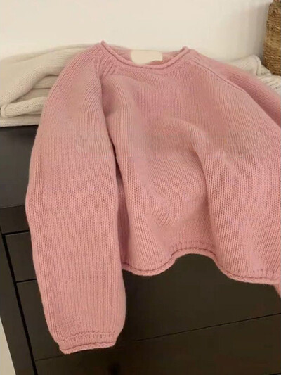 Kötött pulóverek Női Kawaii Laza Tiszta Puha Puha Elegáns Pulóver Koreai Stílusú Gyengéd Lányos O-nyakú Teljesen passzoló Őszi Népszerű Vintage