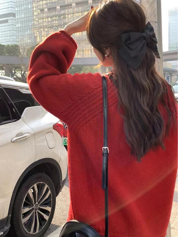 Trikotāžas džemperi Sieviešu Kawaii brīvs, tīrs, mīksts, elegants korejiešu stila džemperis, maigs meitenīgs O veida kakla izgriezums, piemērots rudenī populārs vintage