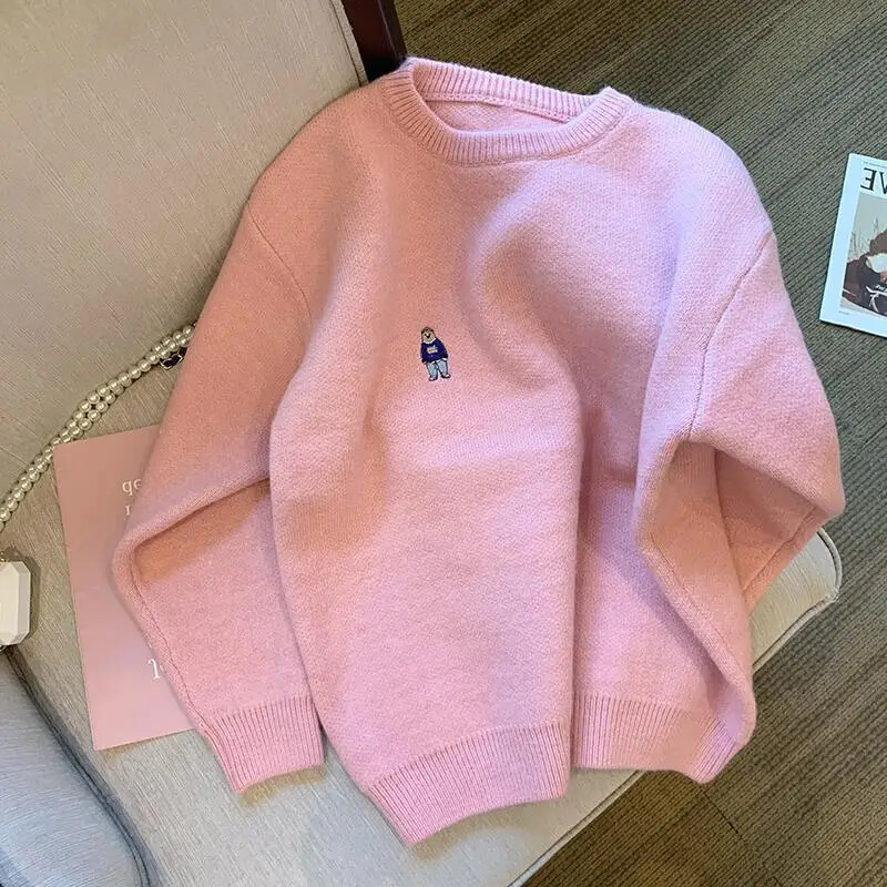 Rozā, mīksta suplicate sieviešu džemperis, jauns stils, brīvi pieguļošs iekšējais brīvs piegriezums, adīta augšējā jaka 2023. gada pavasarim, rudenim/ziemai