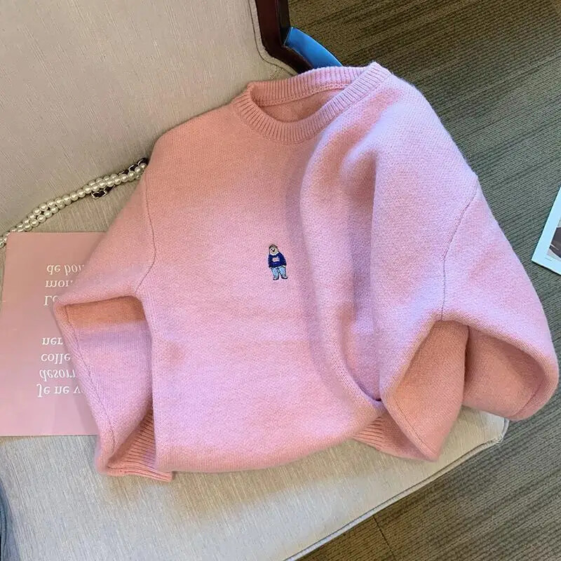 Rozā, mīksta suplicate sieviešu džemperis, jauns stils, brīvi pieguļošs iekšējais brīvs piegriezums, adīta augšējā jaka 2023. gada pavasarim, rudenim/ziemai