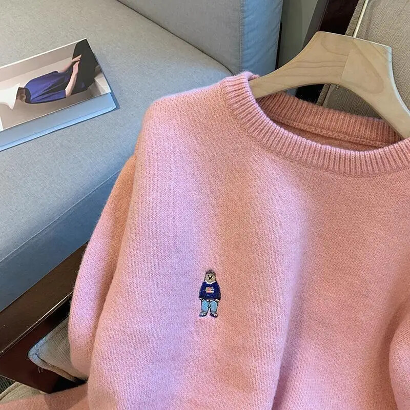 Rozā, mīksta suplicate sieviešu džemperis, jauns stils, brīvi pieguļošs iekšējais brīvs piegriezums, adīta augšējā jaka 2023. gada pavasarim, rudenim/ziemai