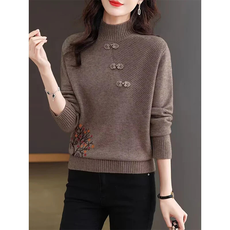 Pulovere de damă groase, ample, calde, șic, broderii, ocazional pentru femei.