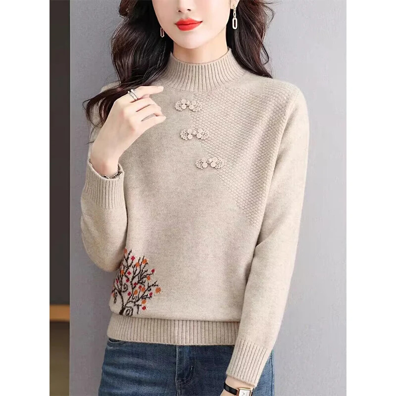 Pulovere de damă groase, ample, calde, șic, broderii, ocazional pentru femei.