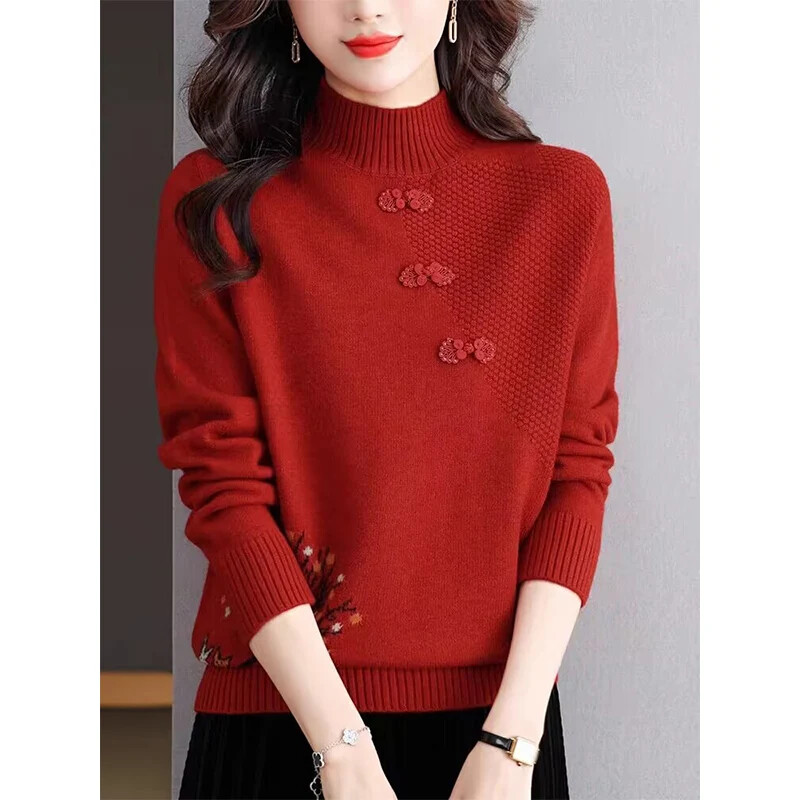 Pulovere de damă groase, ample, calde, șic, broderii, ocazional pentru femei.