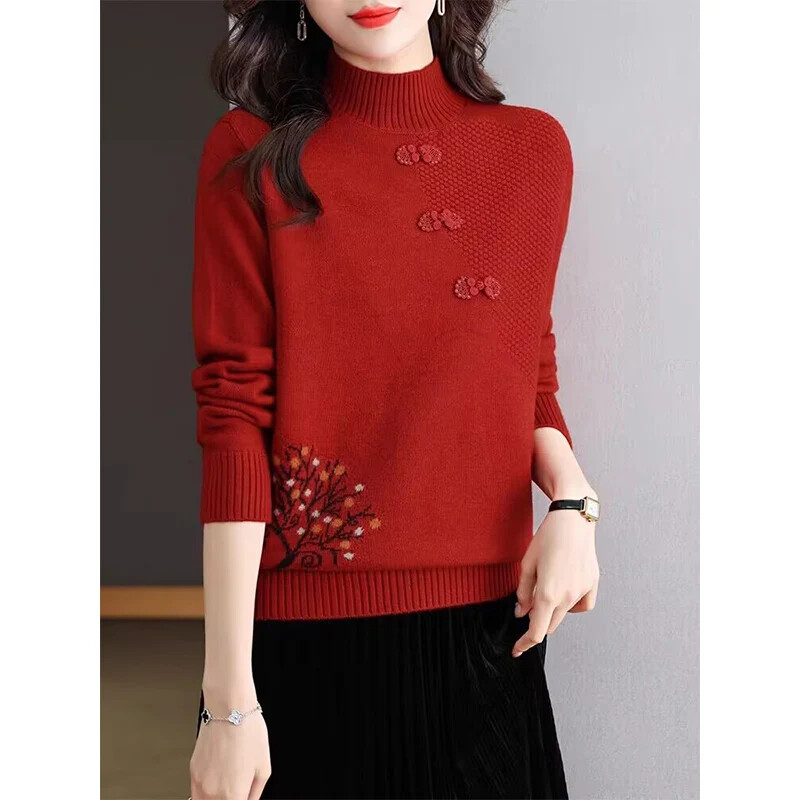Pulovere de damă groase, ample, calde, șic, broderii, ocazional pentru femei.