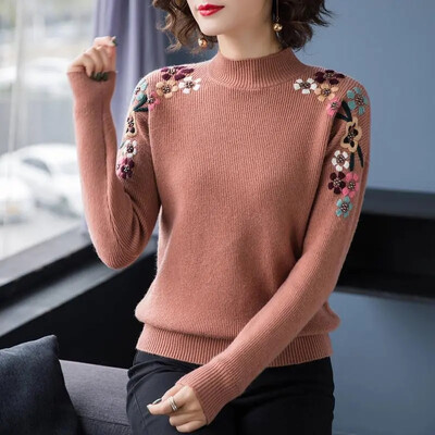 Turtleneck pulóver őszi/téli 2024 kasmír pulóver, női tiszta színű, alkalmi, hosszú ujjú, bő, alsó női pulóver