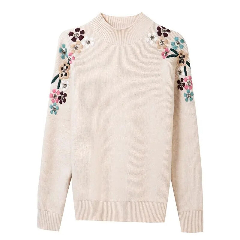 Πουλόβερ με ζιβάγκο Φθινόπωρο/Χειμώνας 2024 Γυναικείο πουλόβερ από κασμίρ Καθαρό χρώμα Casual Μακρυμάνικο χαλαρό πουλόβερ με κάτω γυναικείο πάτο