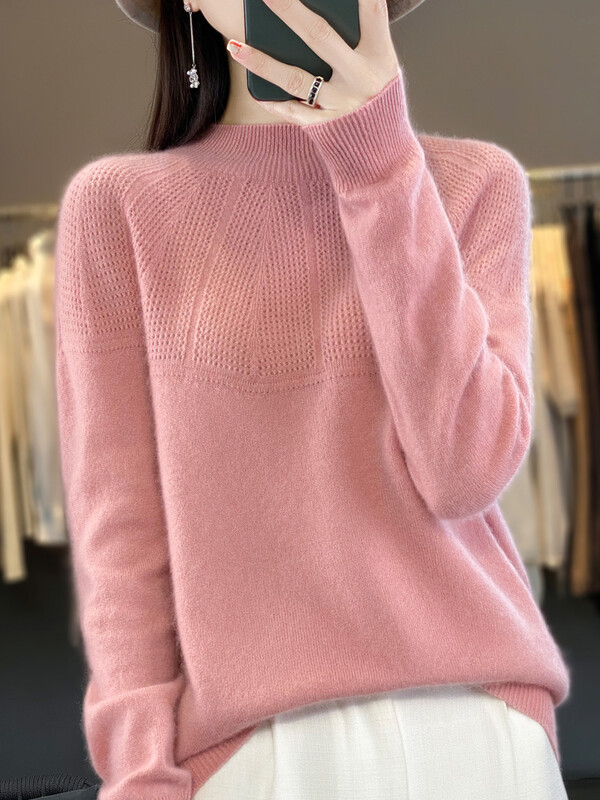 Sieviešu džemperis Rudens Ziemas džemperis ar kakla izgriezumu 100% merino vilnas dobs pamata garās piedurknes kašmira trikotāžas korejiešu modes džemperis