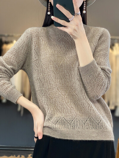 Aliselect Fashion 100% merinó gyapjú női kivágott vékony pulóver O-nyakú hosszú ujjú pulóver tavaszi őszi ruházat kötöttáru