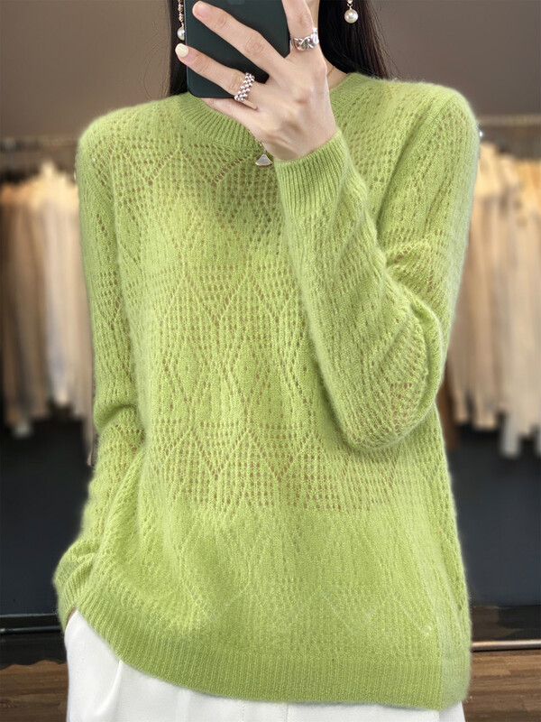 Aliselect Fashion 100% lână merinos pentru femei Pulover subțire cu decolteu Pulover cu mânecă lungă de primăvară, toamnă, tricotaj