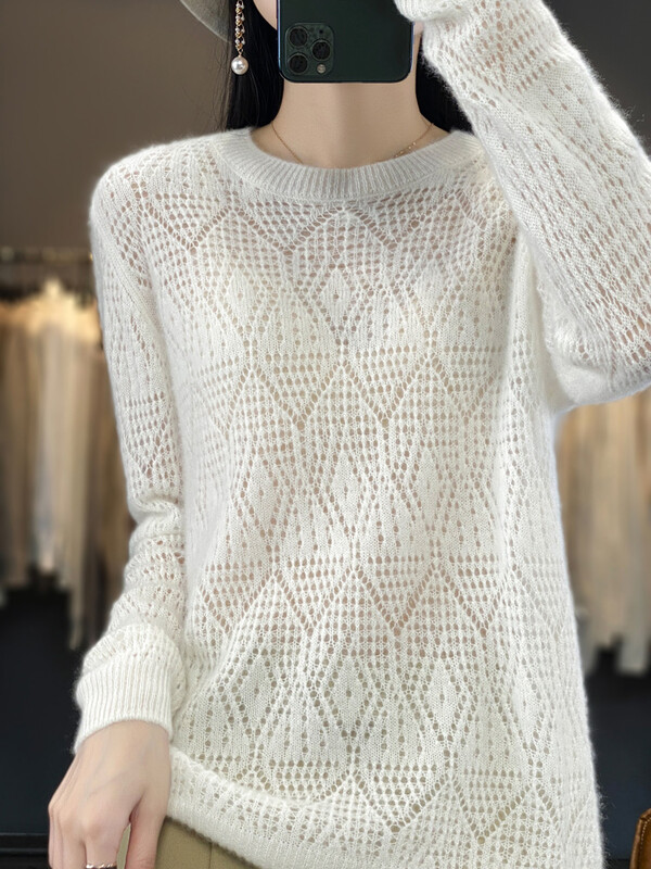 Aliselect Fashion 100% lână merinos pentru femei Pulover subțire cu decolteu Pulover cu mânecă lungă de primăvară, toamnă, tricotaj