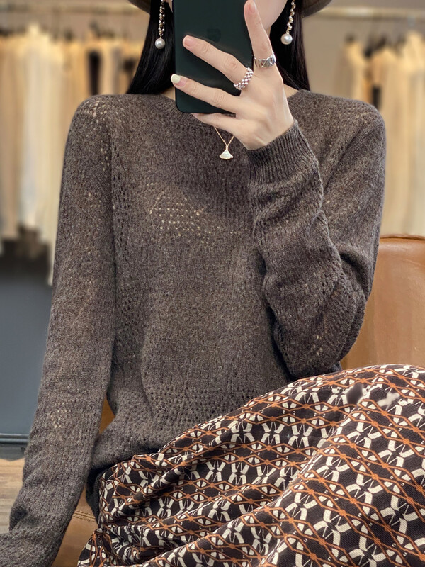 Aliselect Fashion 100% lână merinos pentru femei Pulover subțire cu decolteu Pulover cu mânecă lungă de primăvară, toamnă, tricotaj